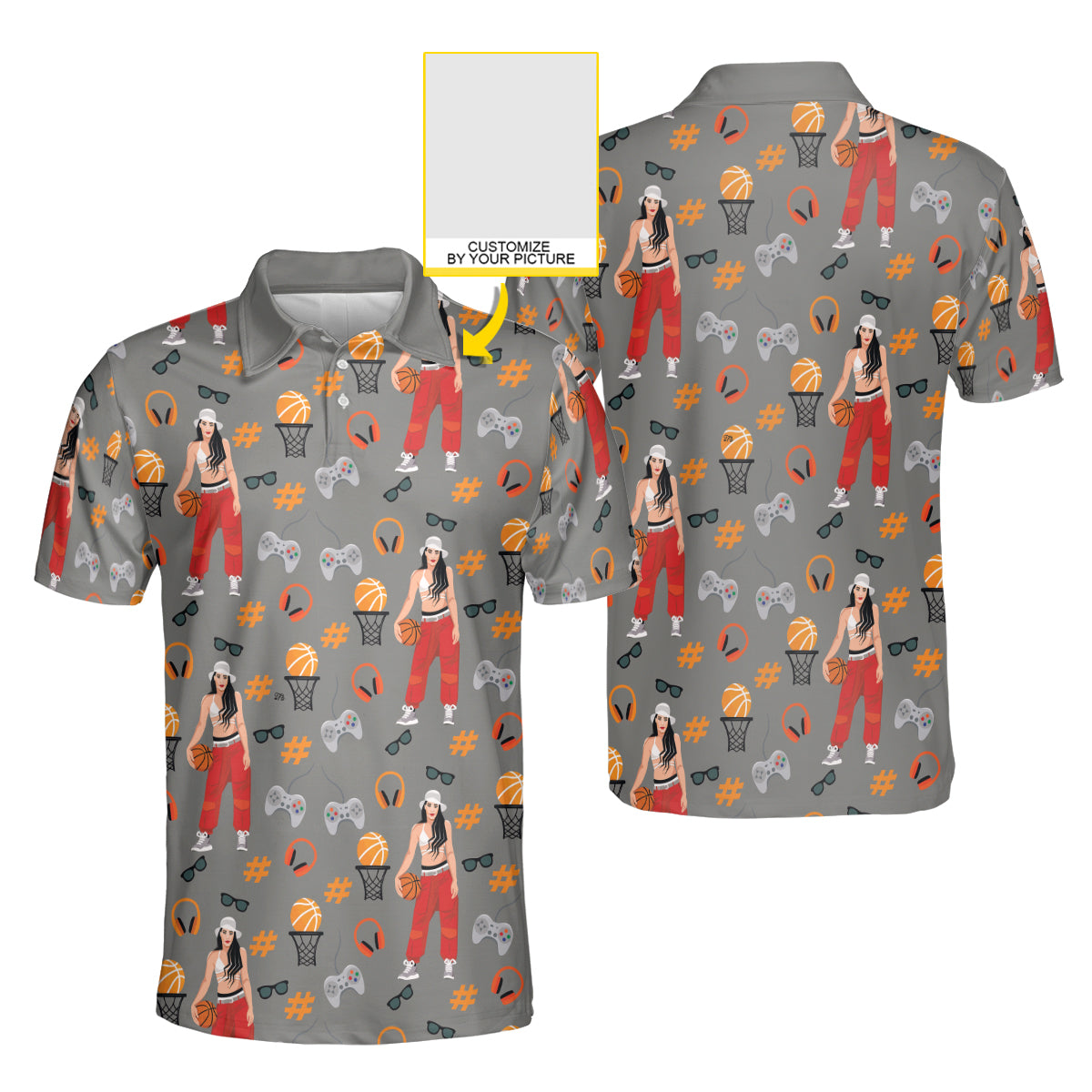 Petthouse | Personalized Picture Female Basketball Player Pattern Seamless Polo Shirt Basketball Lover Sport Shirt