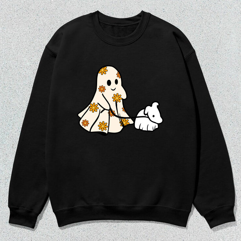 Petthouse | Funny Halloween Ghost Dog Walker Shirt, Cute Spooky Dog Shirt, Ghost And Dog Walking