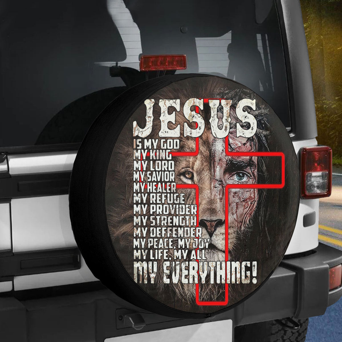 Petthouse | Lion Jesus Face Mixed Car Tire Cover Jesus Lover Jesus Is My God My Everything Spare Tire Cover