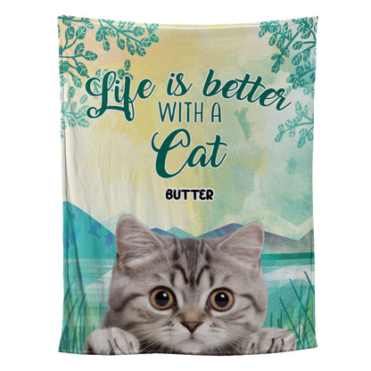 Petthouse | Personalized Cat Collage Fleece Blanket, Life Is Better With A Cat Throw Blanket, Positive Encourage