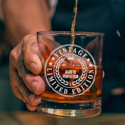 Petthouse | Customized Birthday Limited Edition Aged To Perfection Whiskey Glass, Gift For Dad