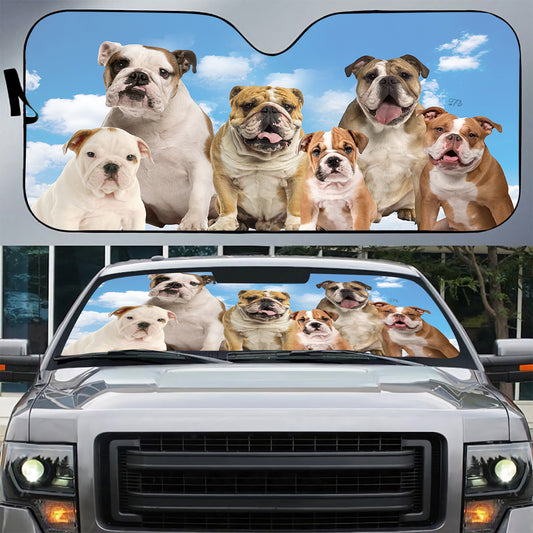 Petthouse | English Bulldog Dog Under Blue Sky Car Sunshade Windshield Visor Dog Sunshade Car Decor Sun Shade