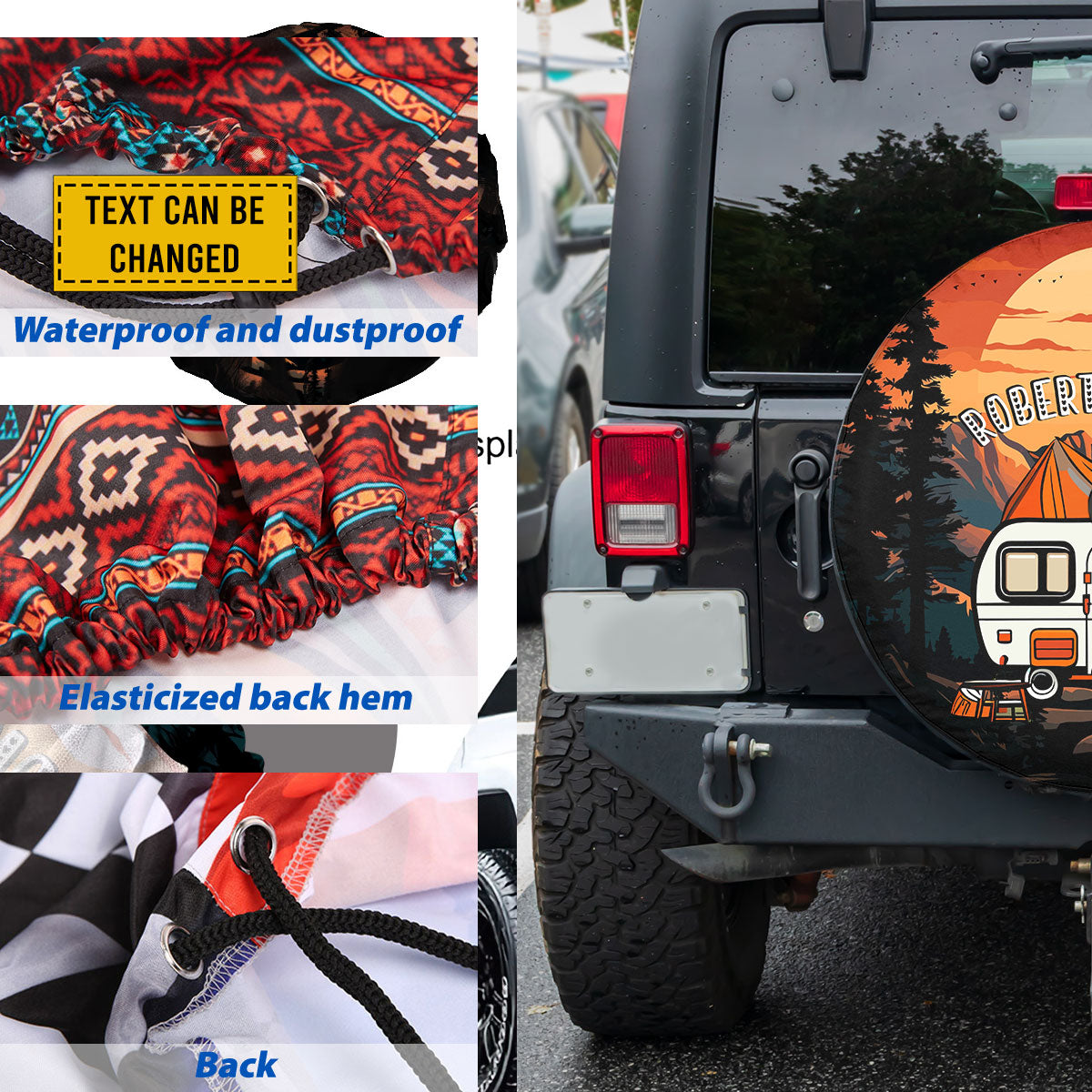 Petthouse | Customized Text Sunset Mountains River Landscape Camping Truck Spare Tire Cover Happy Camper Car Accessory