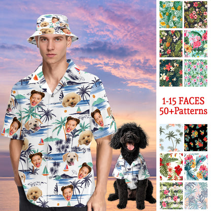 Petthouse | Custom With Pet Face Men Women Funny Hawaiian Shirts, Tropical Floral For Beach Gifts