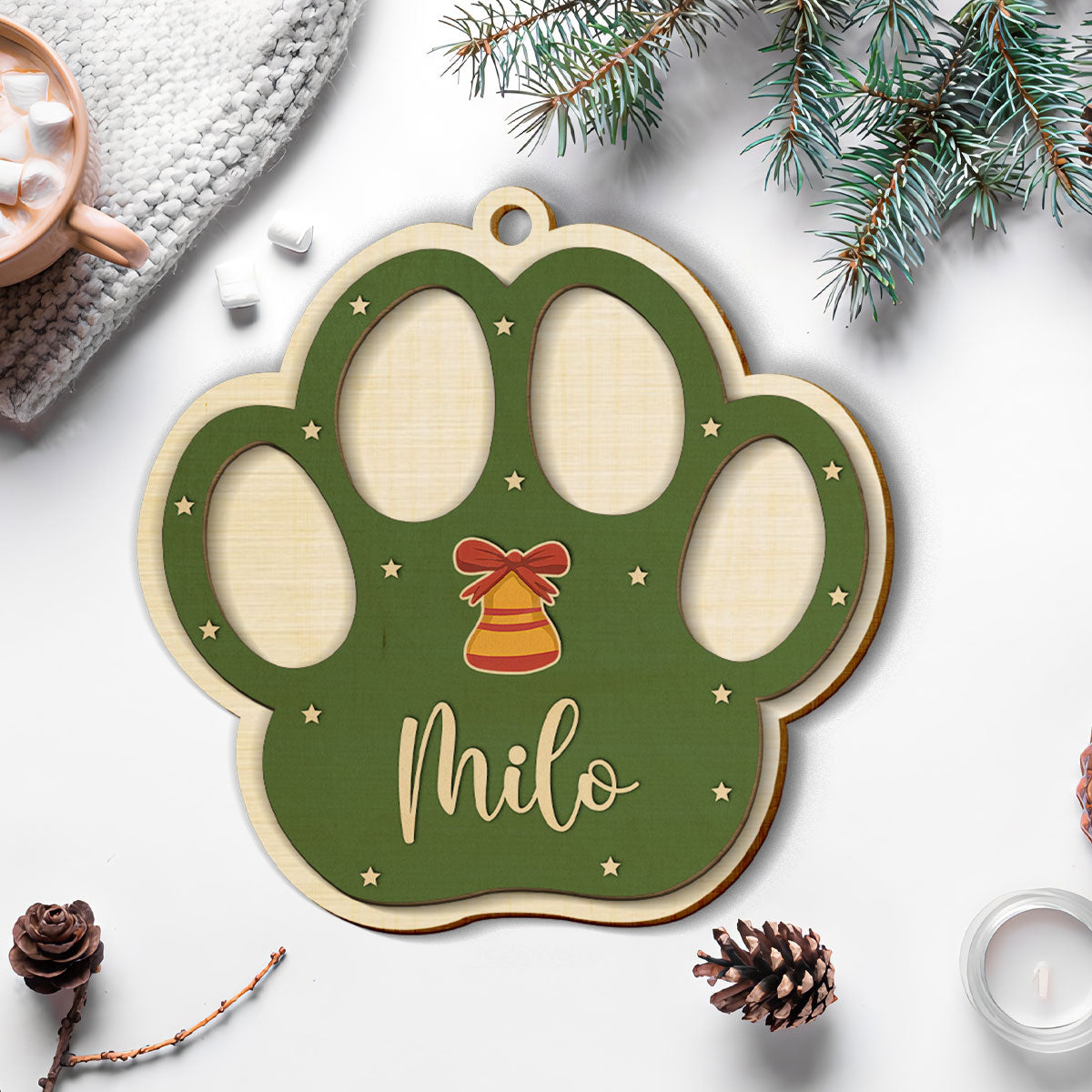 Petthouse | Personalized Dog Paw Ornament, Dog Christmas Ornament, Paw Wooden Ornament, Gift For Dog Mom