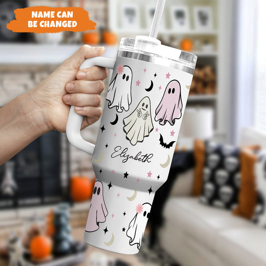 Petthouse | Personalized Halloween Ghost Tumbler 40oz, Spooky Ghost Travel Tumbler, Cute Ghost