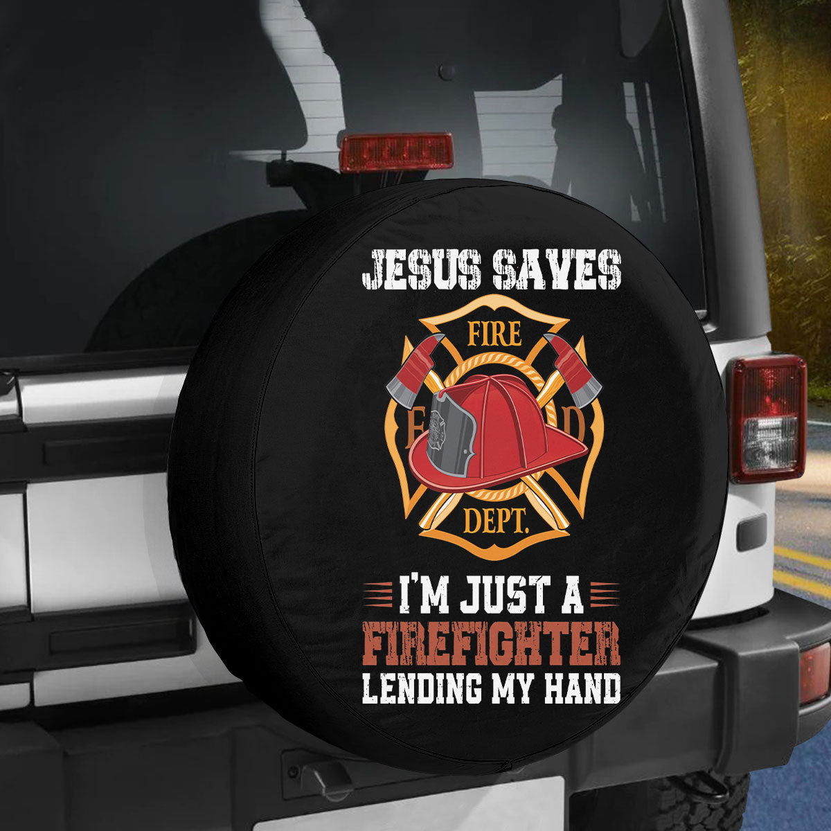 Petthouse | Firefighter Quote Jesus Saves Spare Tire Cover Fireman Hero Car Accessories Truck Decoration Patriot Gift