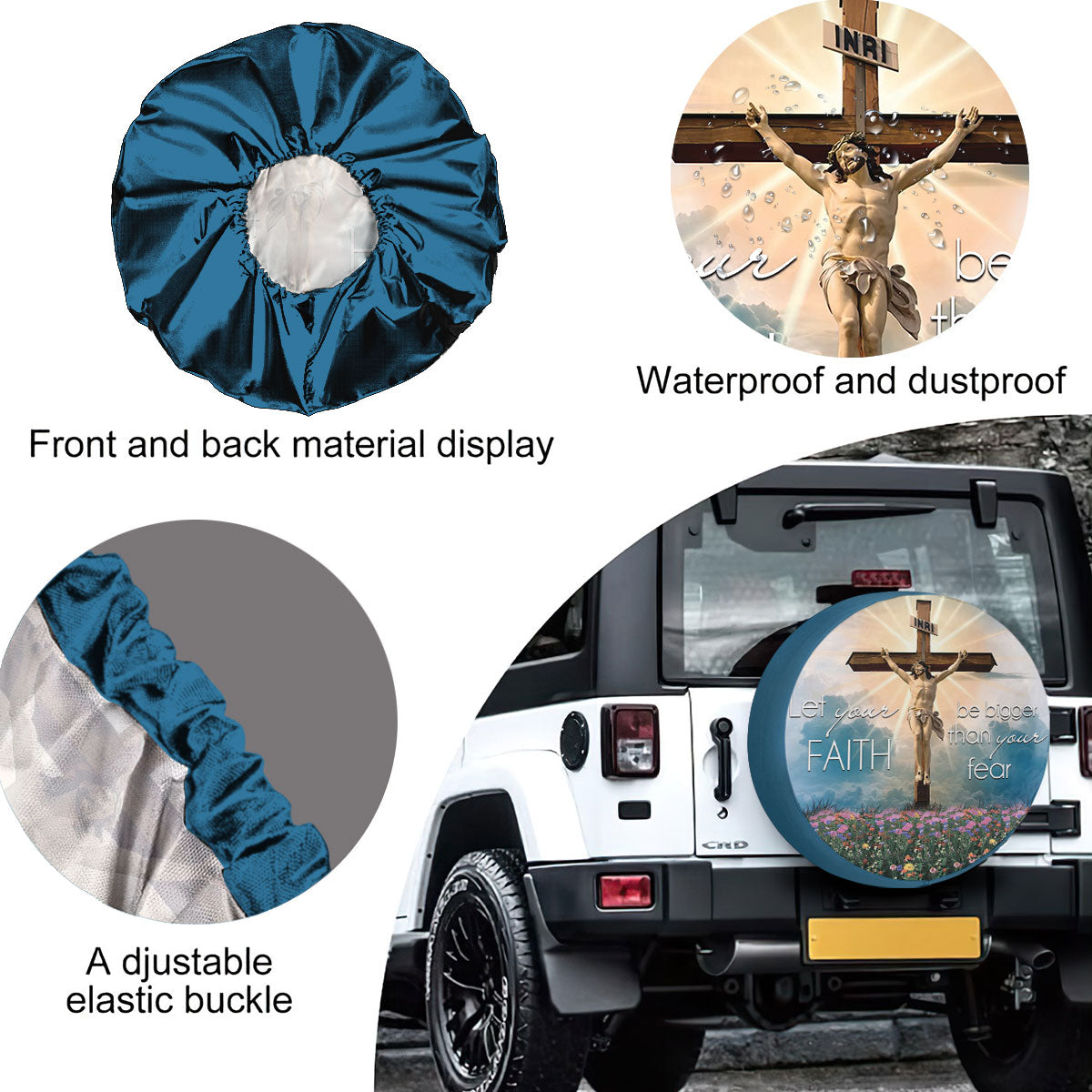 Petthouse | Jesus Spare Tire Cover Cross Tire Protector Flower Camper Tire Cover Jesus Believer Wheel Cover