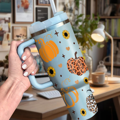 Petthouse | Fall Pumpkins 40oz Tumbler, Fall Coffee Stainless Steel Tumbler, Leopard Pumpkin, Fall Vibes