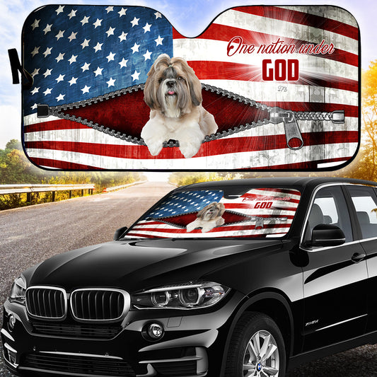 Petthouse | Shih Tzu One Nation Under God Windshield Sun Shade Dog Sunshade American Flag Car