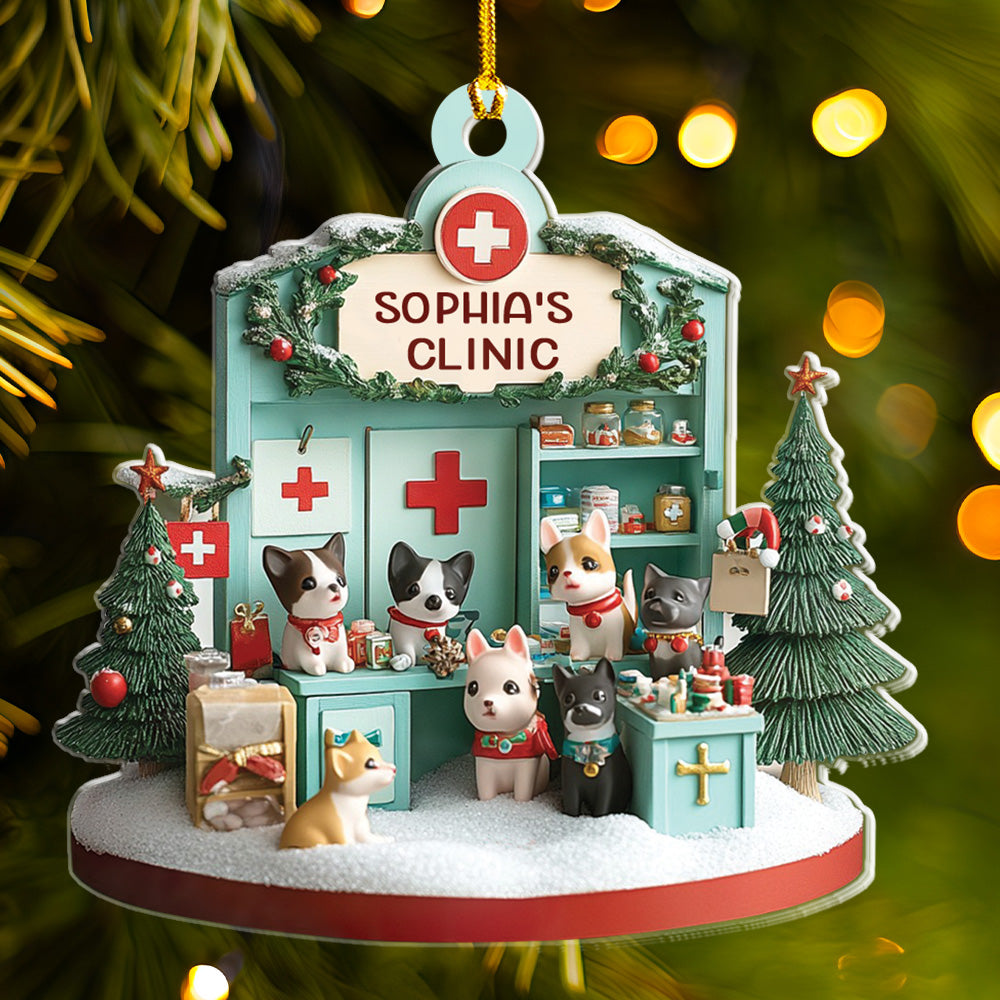 Petthouse | Personalized Dreamy Vet Clinic Acrylic Ornament, Vet Clinic 2d Flat Ornament, Christmas Decor