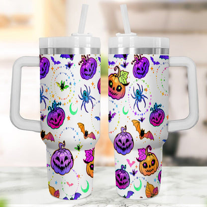 Petthouse | Bat And Pumpkin Halloween Tumbler 40oz, Spooky Tumbler, Mystic Hippie Tumbler, Cute Spooky