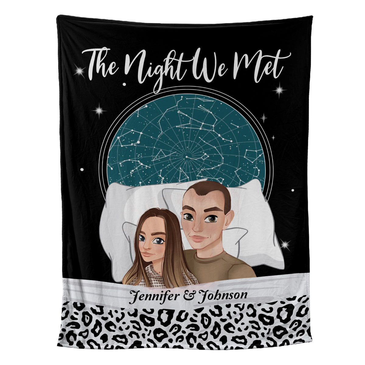 Petthouse | Personalized Star Map Fleece Blanket, Chibi Couple Soft Blanket, Romantic Valentines Day Sherpa Blanket