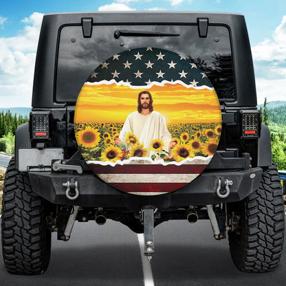 Petthouse | Jesus Sunflower Field Universal Spare Tire Cover Jesus Lover Pastor Gift Seasonal Tire Totes