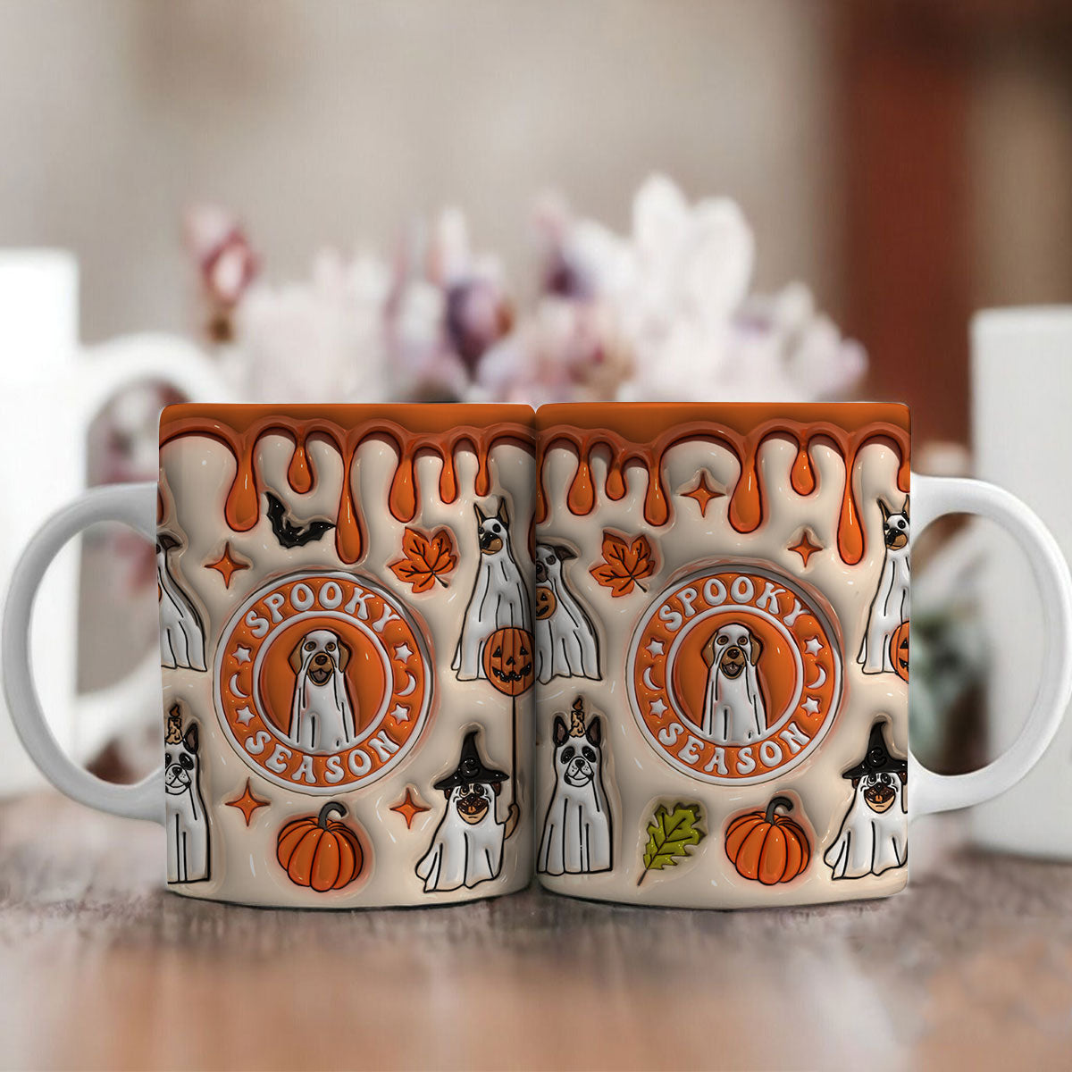 Petthouse | Halloween Ghost Dog Crew Spooky Vibes Mug, Spooky Vibes 3d Inflated Effect Mug, Cute Ghost