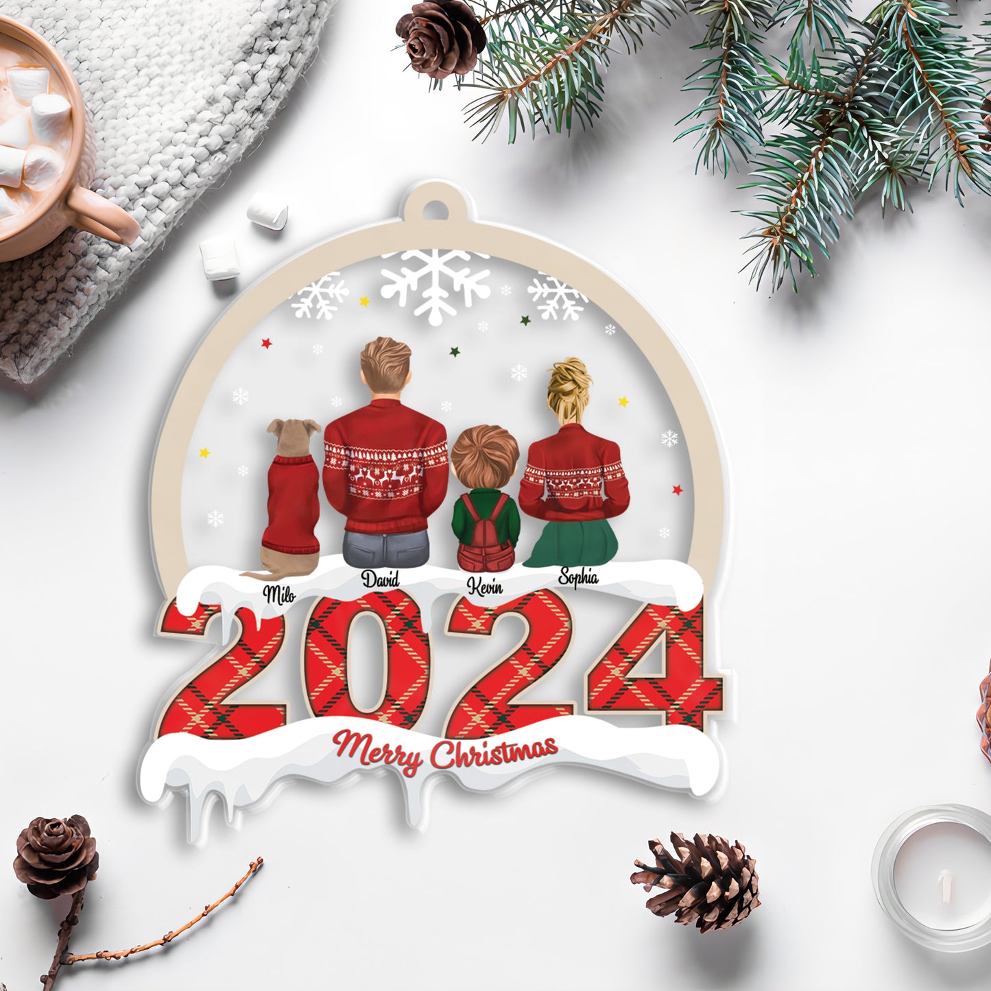 Petthouse | Customized Family With Pet Ornament, Our First Christmas Ornament, 2024 Family Ornament, Family