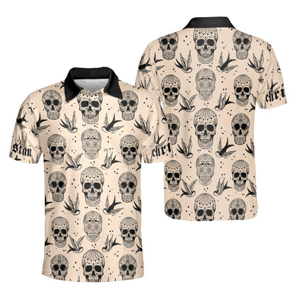 Petthouse | Personalized Seamless Pattern Sports Shirt Mexican Sugar Skulls And Roses Polo Shirt