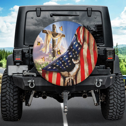 Petthouse | Christian Cross Spare Tire Cover American Pride Tire Protector Jesus Believer Tire Storage Bag