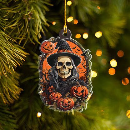 Petthouse | Witch Skull Halloween Ornament, Halloween Pumpkin Acrylic Ornament Hanging, Home Decor Gift