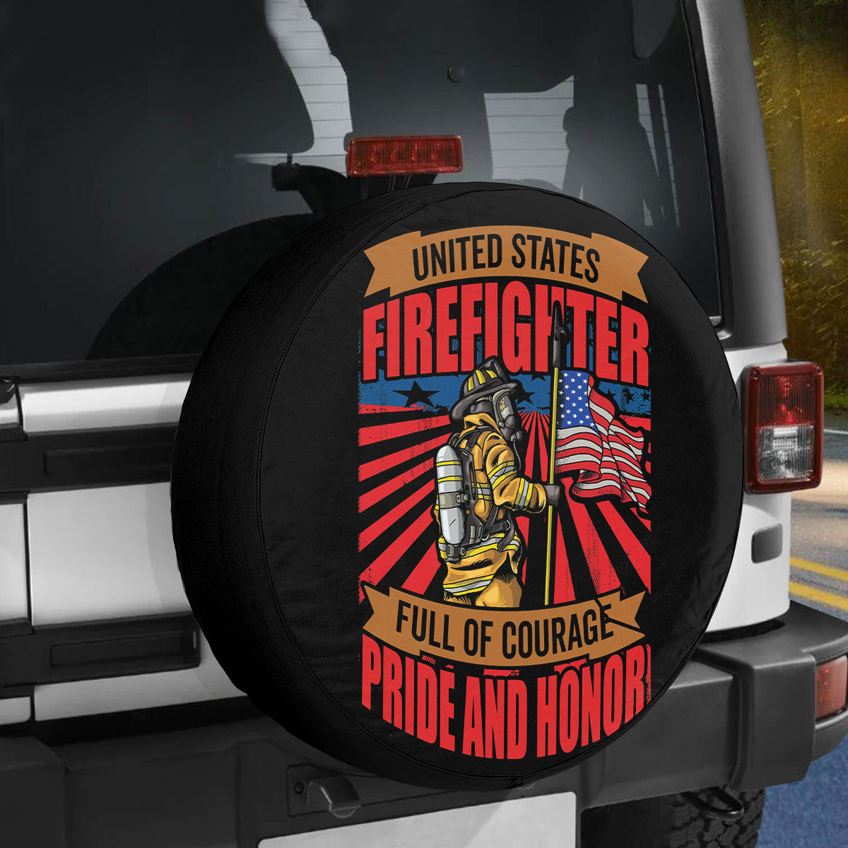 Petthouse | American Flag Grunge Firefighter Spare Tire Cover Fireman Hero Pride And Honor Car Accessories Patriot Gift