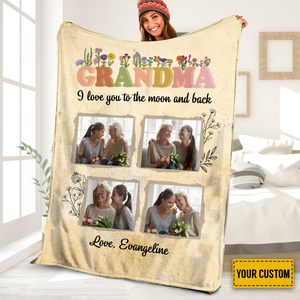 Petthouse | Personalized Unique Mother's Day Sherpa Blanket, I Love You To The Moon And Back Fleece Blanket