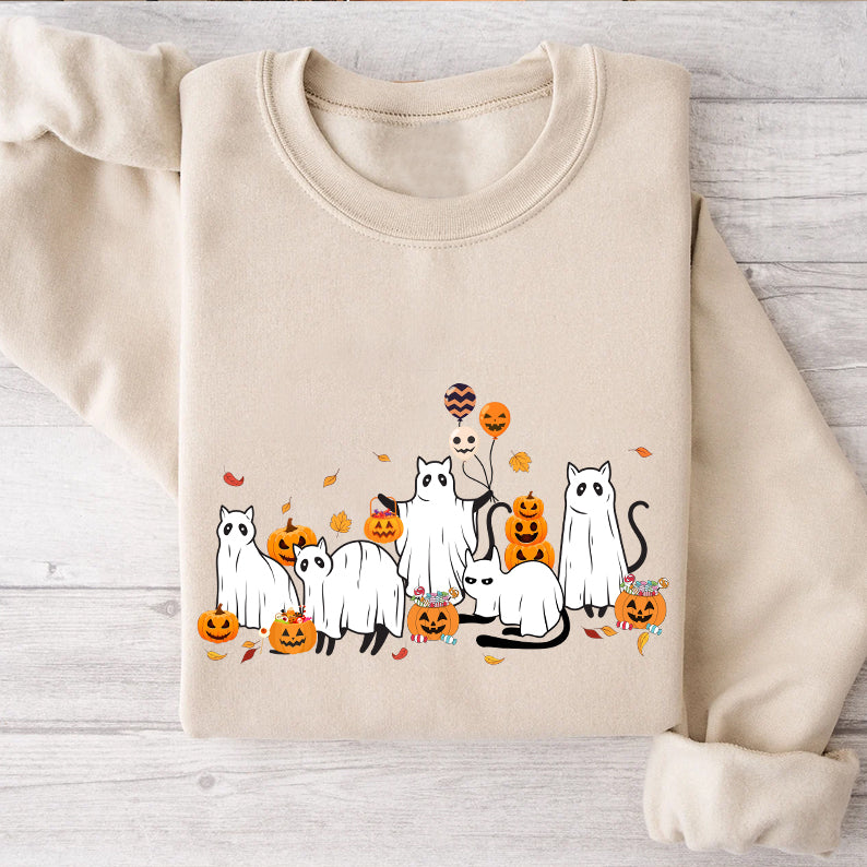 Petthouse | Cute Ghost Black Cats Shirt, Spooky Season, Cat Lover Gift, Halloween Ghost Cat Shirt