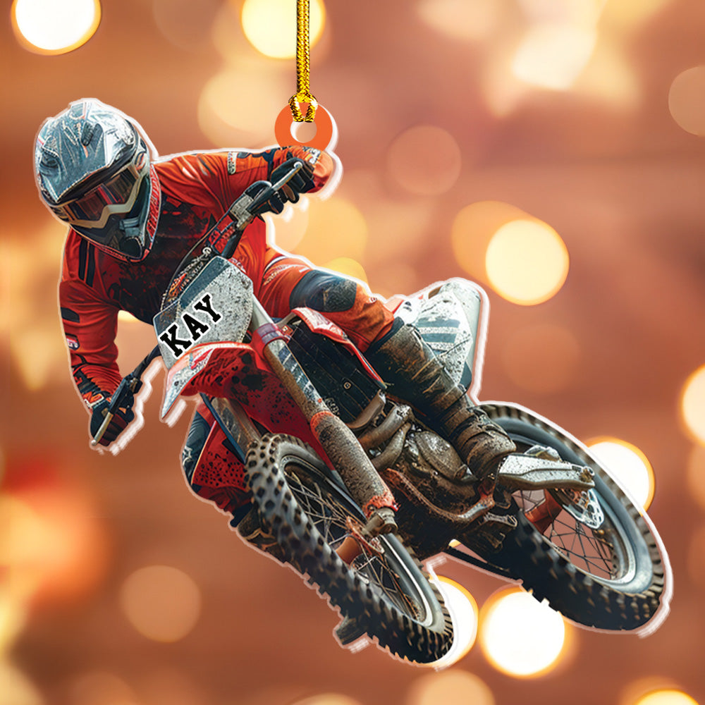 Petthouse | Personalized Motocross Racer Christmas 2d Flat Acrylic Ornament, Christmas Gift For Motocross Enthusiast