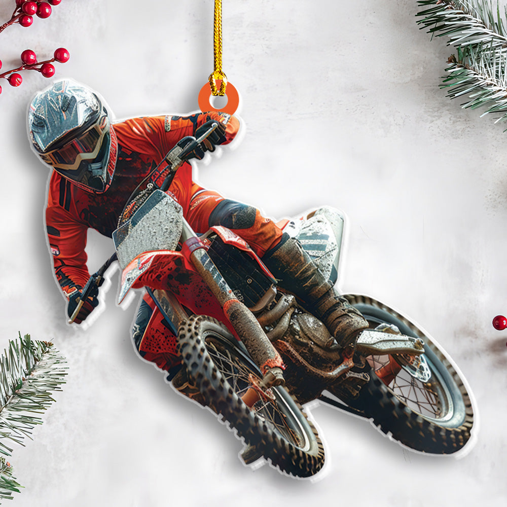 Petthouse | Personalized Motocross Racer Christmas 2d Flat Acrylic Ornament, Christmas Gift For Motocross Enthusiast