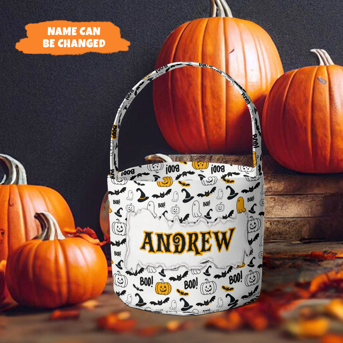 Petthouse | Personalized Trick Or Treat Bag, Bat Trick-or-treat Bucket, Candy Halloween Kids