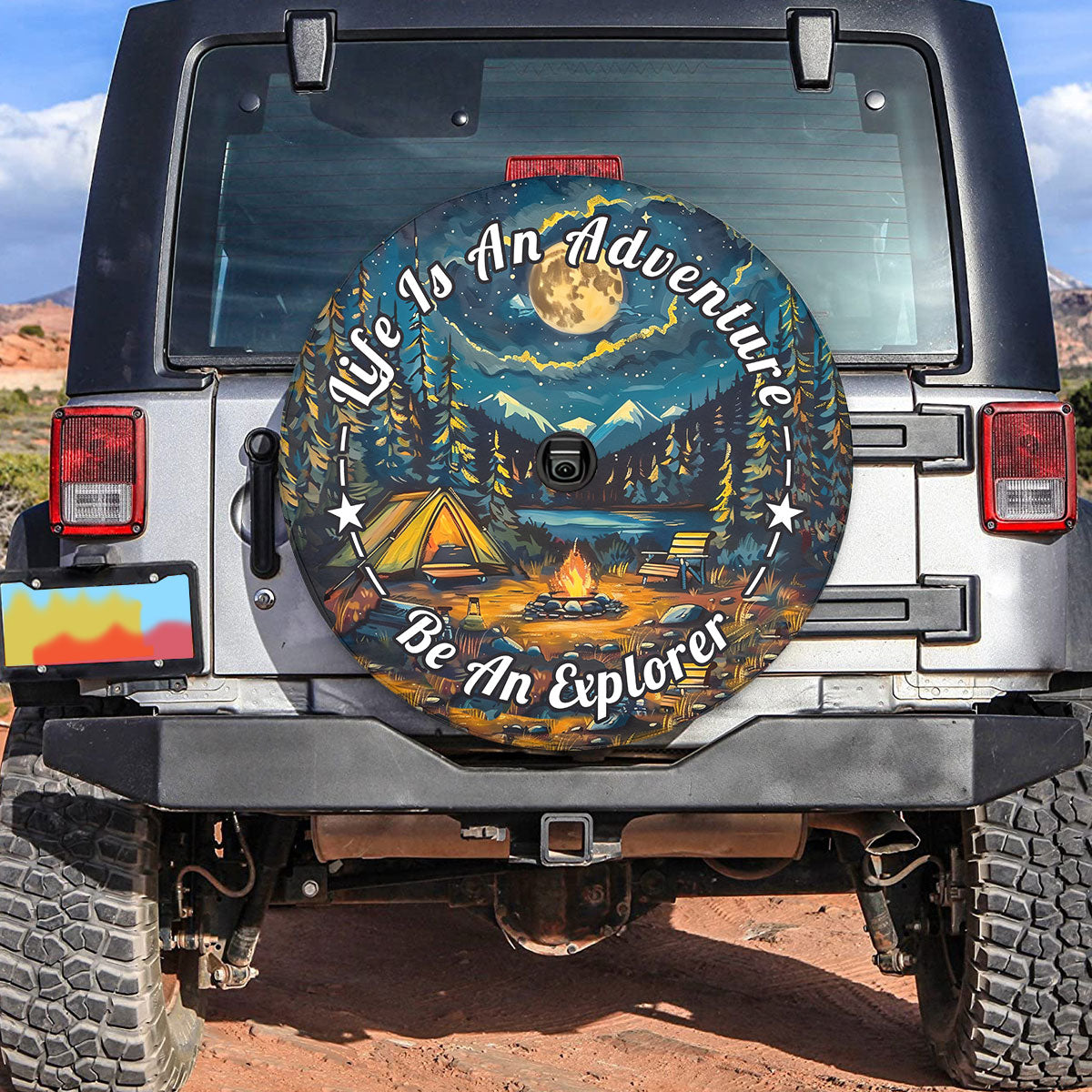 Petthouse | Camping Spare Tire Cover, Campfire Tire Cover, Life Is An Adventure Be An Explorer, Camping Waterproof Wheel Cover, Camper Gifts Idea