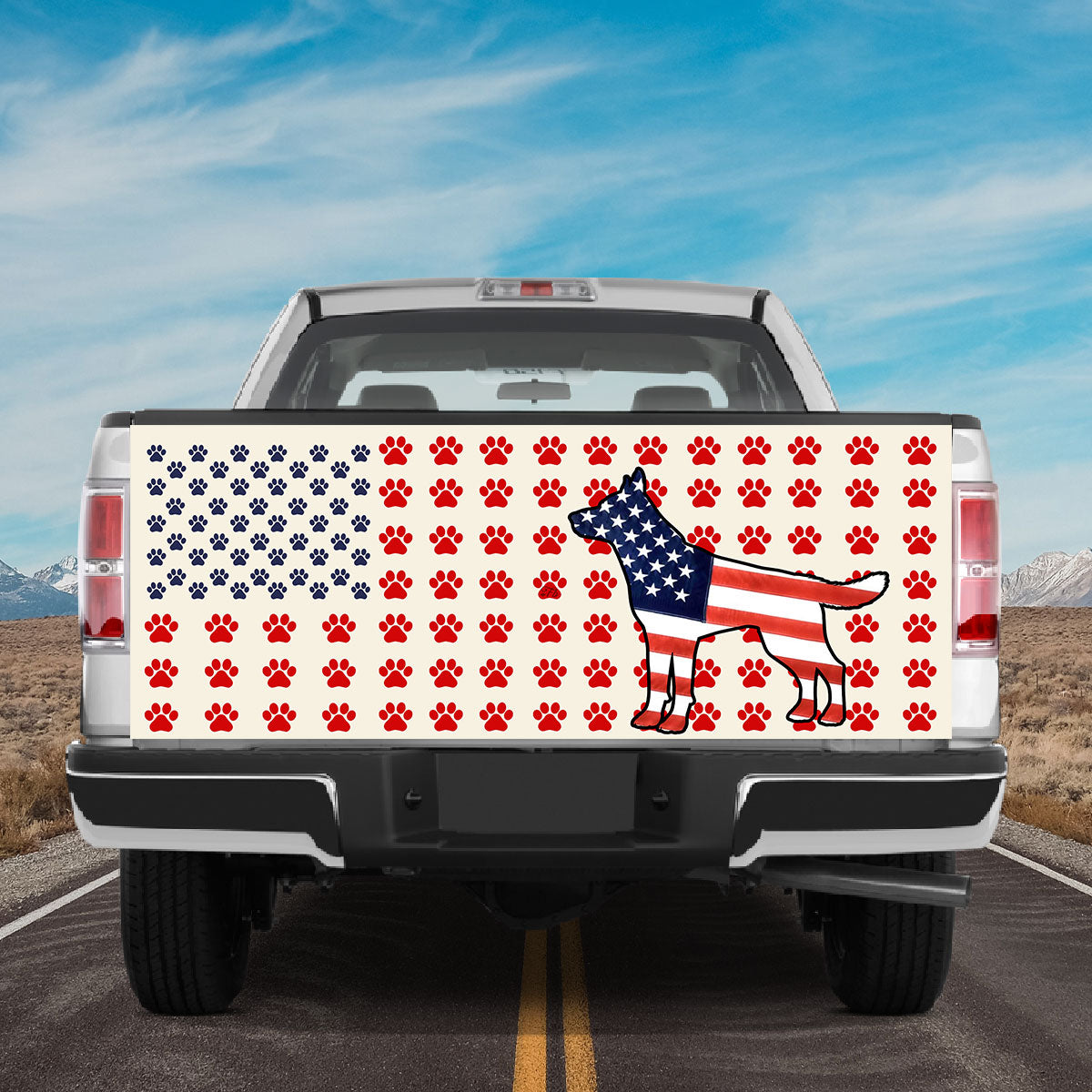 Petthouse | German Shepherd Tailgate Vinyl Wrap American Flag  Tailgate Sticker Pet Paw Tailgate Mural