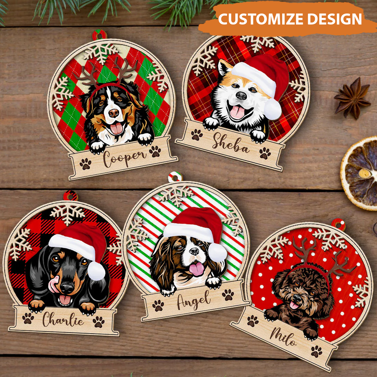 Petthouse | Personalized Peeking Dog Christmas Wooden Ornament, Funny Dog Ornament, Dog Lovers Xmas Gift