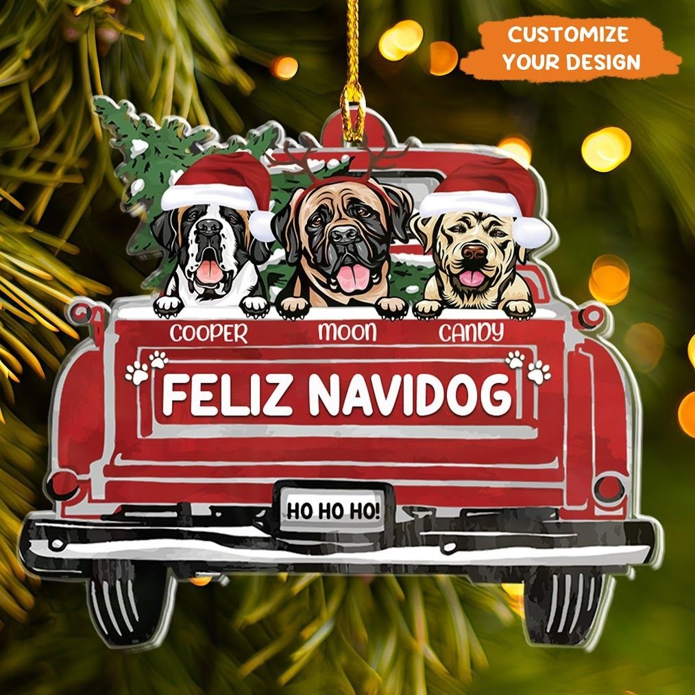 Petthouse | Personalized Feliz Navidog Christmas Acrylic Ornament, Dog Lovers Christmas Gift, Dog Xmas