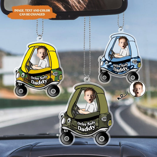 Petthouse | Personalized Kids Picture Cute Car Charm For Dad, Drive Safe Acrylic Car Hanging