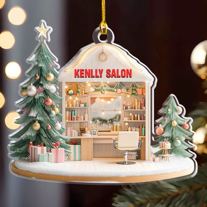 Petthouse | Personalized Hairstylist Shop 2d Flat Acrylic Ornament, Hair Salon Christmas Decor, Xmas Gift