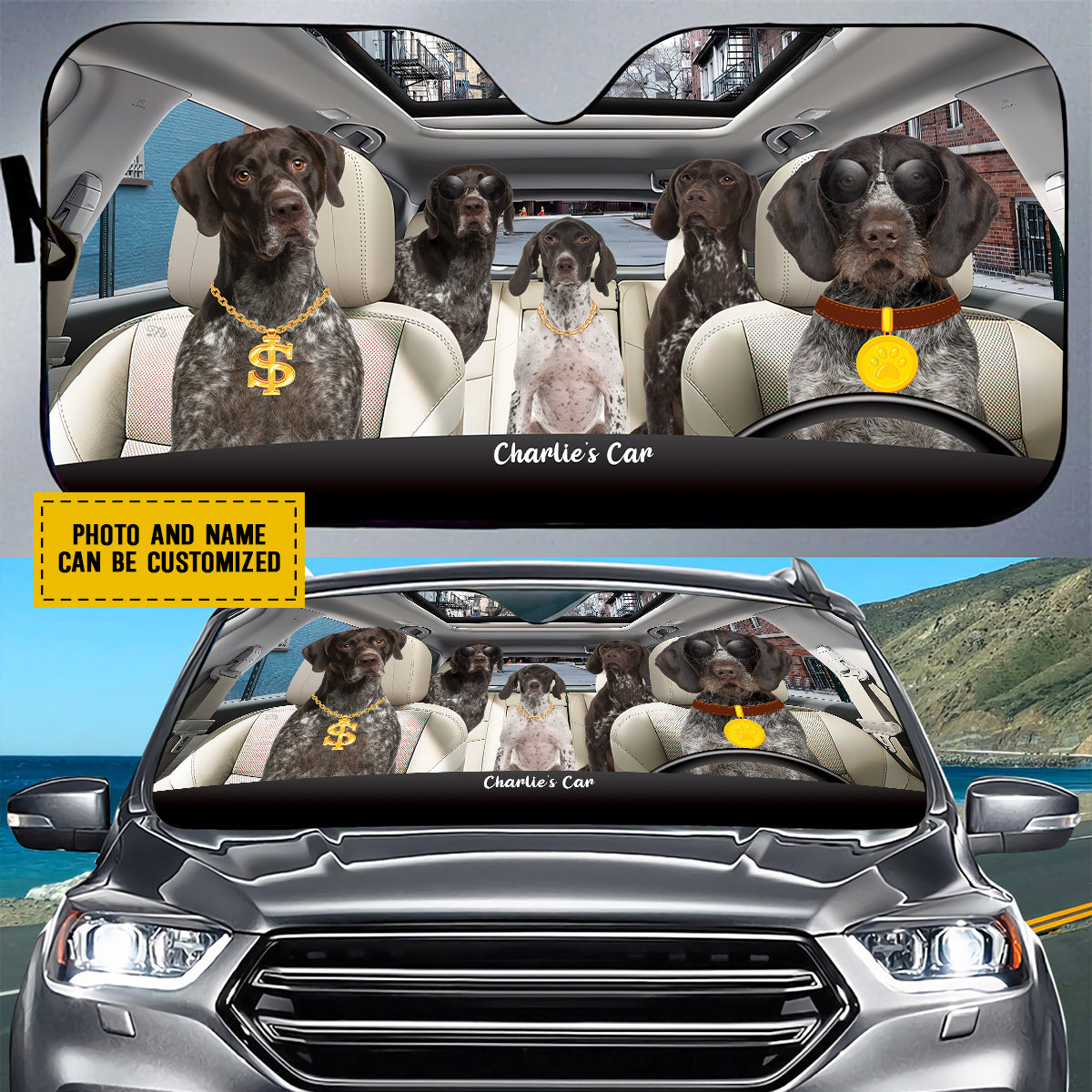 Petthouse | German Shorthaired Pointer Windshield Sun Shade Crazy Rich Dog Car Window Sunshade Gift For Dog