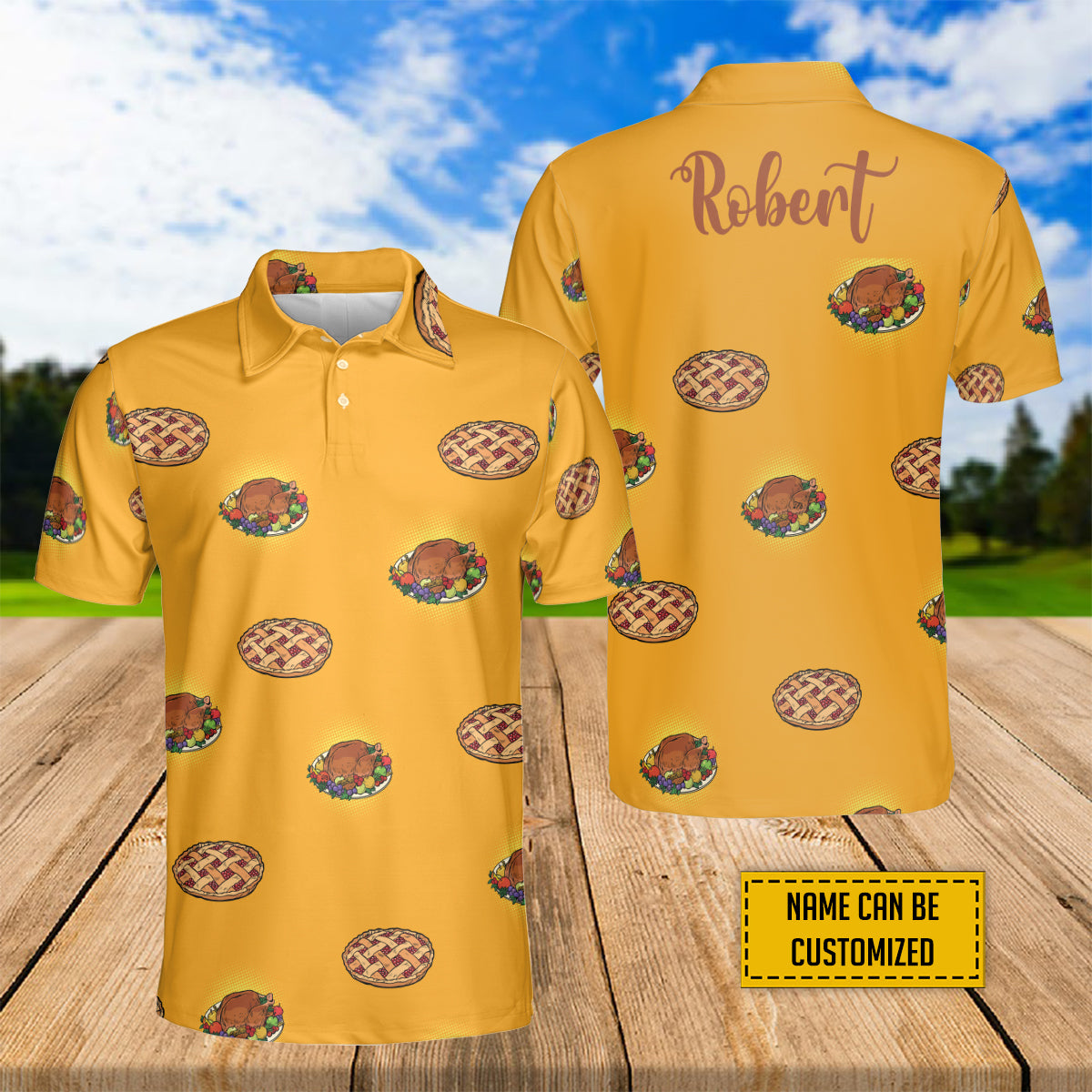 Petthouse | Personalized Name Berry Pie And Fried Turkey Happy Thanksgiving Polo Shirt Gift For Family Celebration
