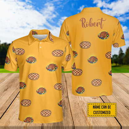 Petthouse | Personalized Name Berry Pie And Fried Turkey Happy Thanksgiving Polo Shirt Gift For Family Celebration