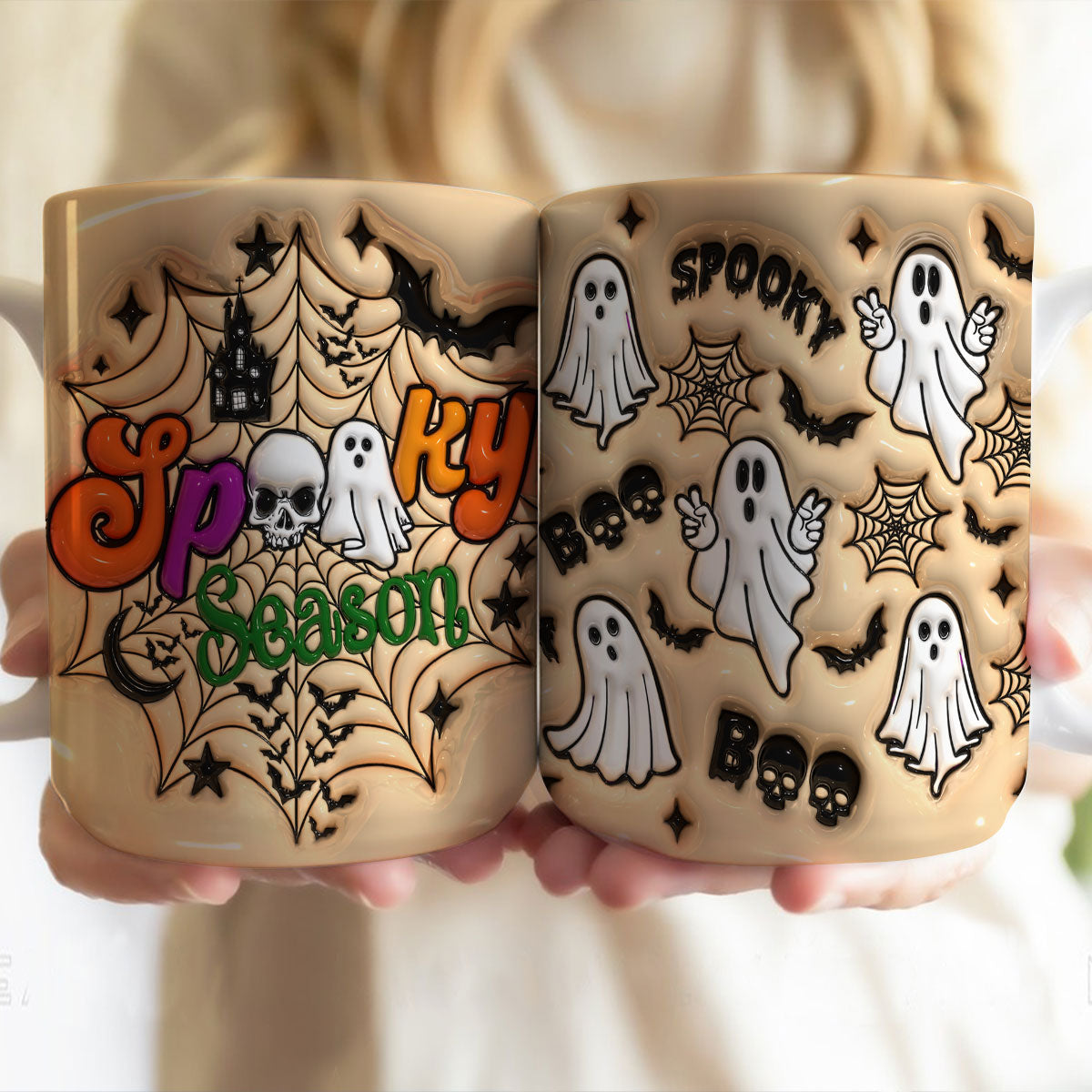 Petthouse | Spooky  Season Ghost Mug, Halloween 3d Inflated Mug, Puffy Spooky Ghost Mug, Spooky Ghost