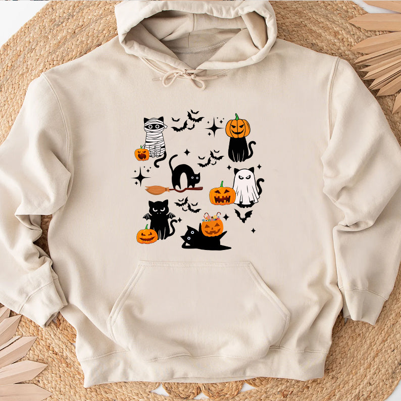 Petthouse | Black Cats Pumpkin Shirt, Spooky Season Shirt, Halloween Ghost Pumpkin Cat Shirt Gift