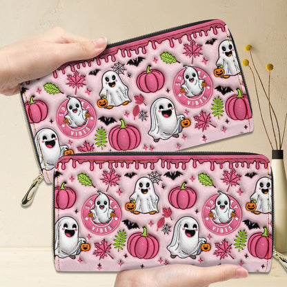 Petthouse | Spooky Vibe Print 3d Effect Leather Handbag With Handle, Ghost Pumpkin Bags Wallet, Print 3d Halloween Bags