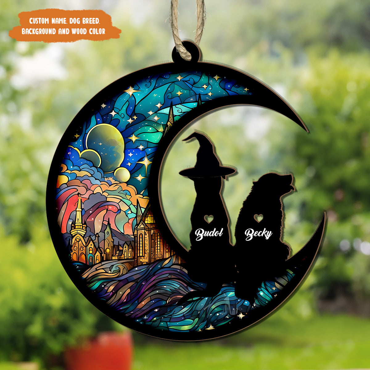 Petthouse | Customized Halloween Dog Memorial Suncatcher, Golden Retriever Ornament, Spooky Dog Fall Decor