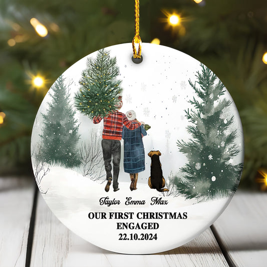 Petthouse | Personalized Engaged Couple With Dog Owner Ornament, Our First Christmas, Engagement Gift