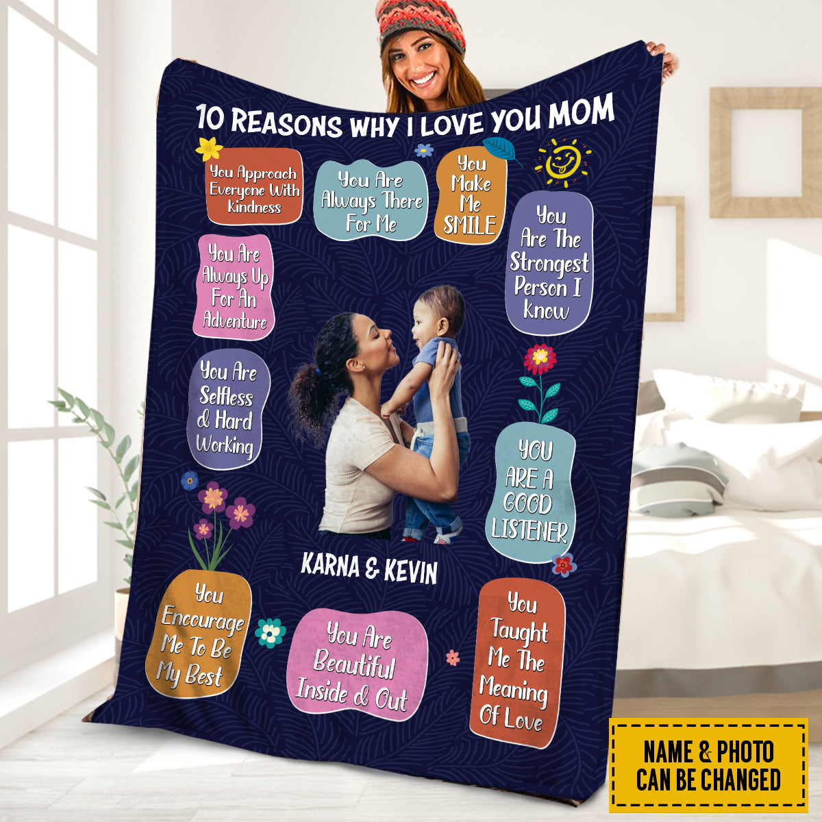 Petthouse | Personalized Photo Happy Mothers Day Blanket, 10 Reasons Why I Love You Mom Blanket, Mommy Birthday Gift