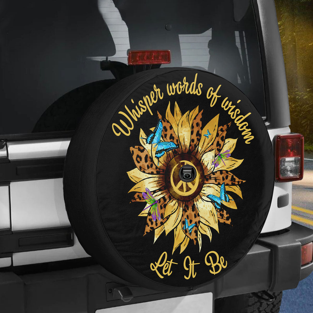 Petthouse | Hippie Peace Sunflower Spare Tire Cover Hippie Symbols Gift For Family And Friends Car Decoration