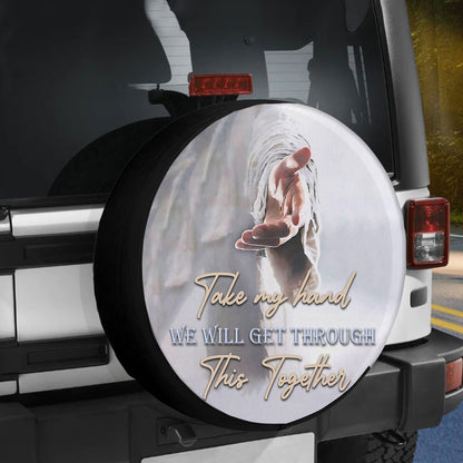 Petthouse | Jesus Believer Tire Protector Take My Hand Spare Tire Cover Christian Proverbs Wheel Cover Spare Tire Cover