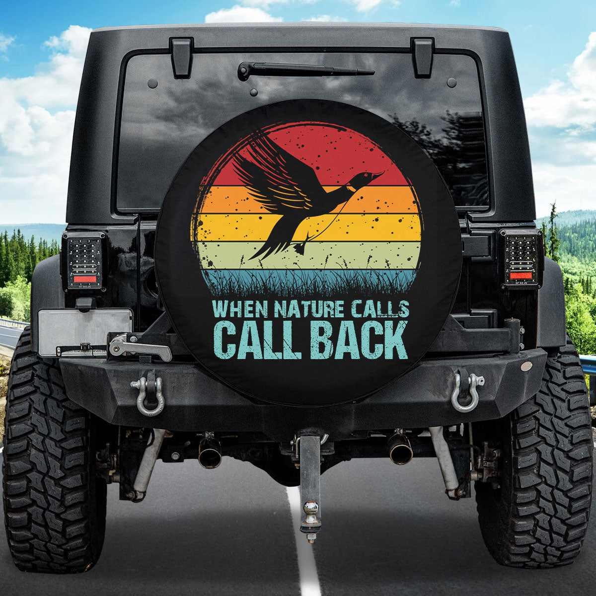Petthouse | Hunting Retro Tire Protector, When Nature Calls Call Back, Duck Hunting Spare Tire Cover, Gift For Hunter