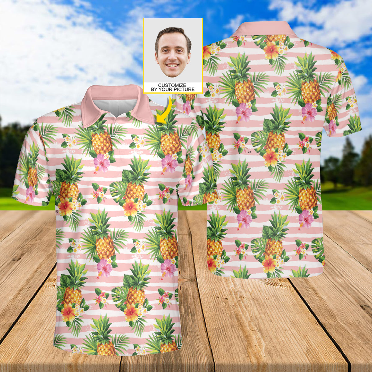 Petthouse | Customized Picture Palm Tree Pineapple Seamless Pattern Polo Pineapple Summer Beach Vibes Golf Shirt Dad