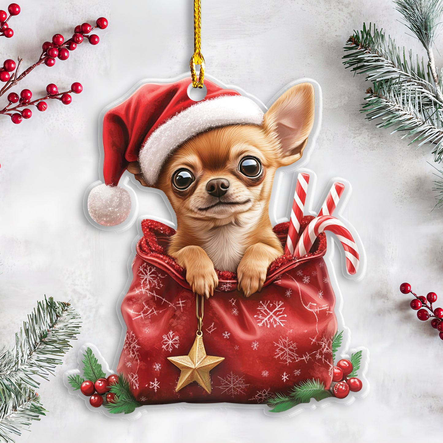 Petthouse | Custom Dog Christmas Ornament, Chihuahua Tree Ornament, Chihuahua Dog Xmas Decor