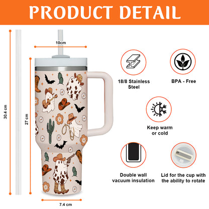 Petthouse | Western Ghost 40oz Tumbler, Halloween Ghost Cowboy Tumbler Wrap, Spooky Western Ghost